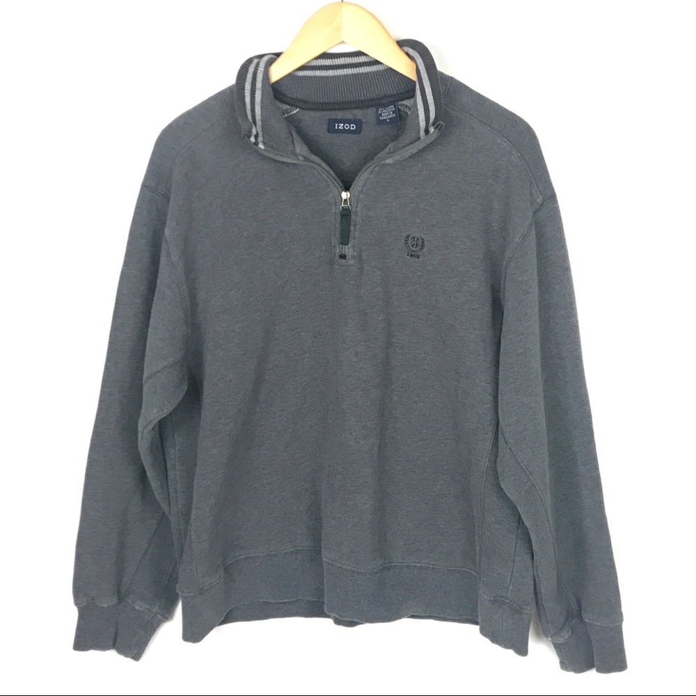 IZOD Pullover Sweatshirt Gray 1/4 Zip Size Large